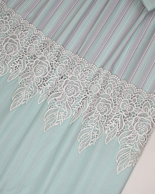 Grey & Mint Green Stripes Rida With Smart Floral Lace & Smart Mint Green Panel