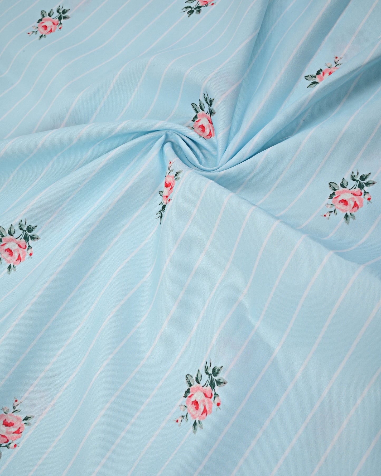 Light Blue Floral Print Rida With Smart Floral Panel & Lace