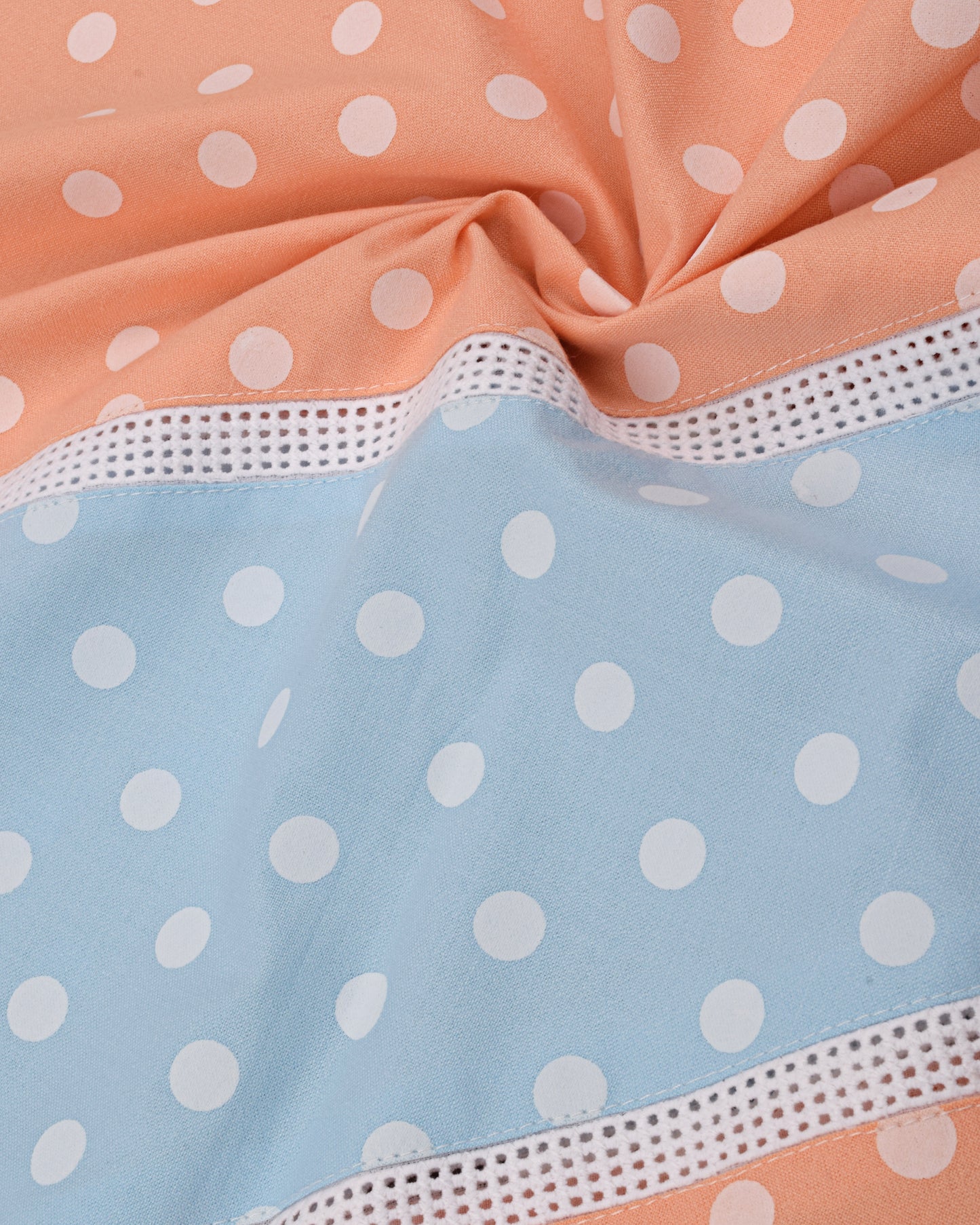 Peach & Blue Dots With Smart Pattern & Lace