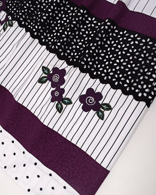 White Base Black Lining Rida With Smart Lace Dark Panel & Lite Floral Work