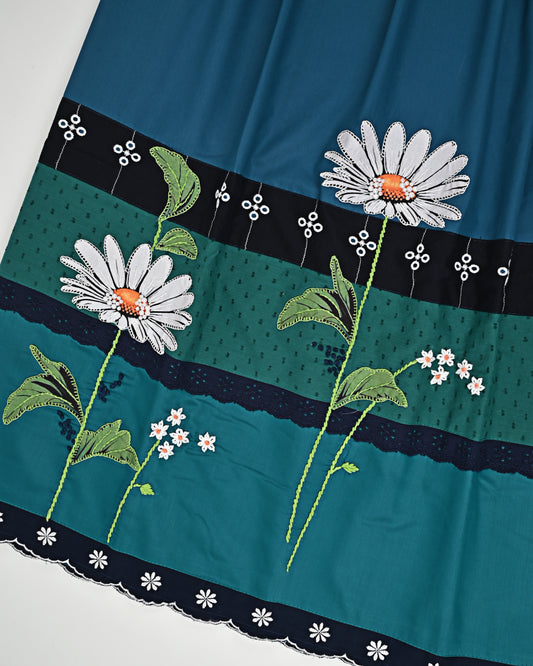 Peacock Blue Rida With Smart Panel Lacing & Floral Work