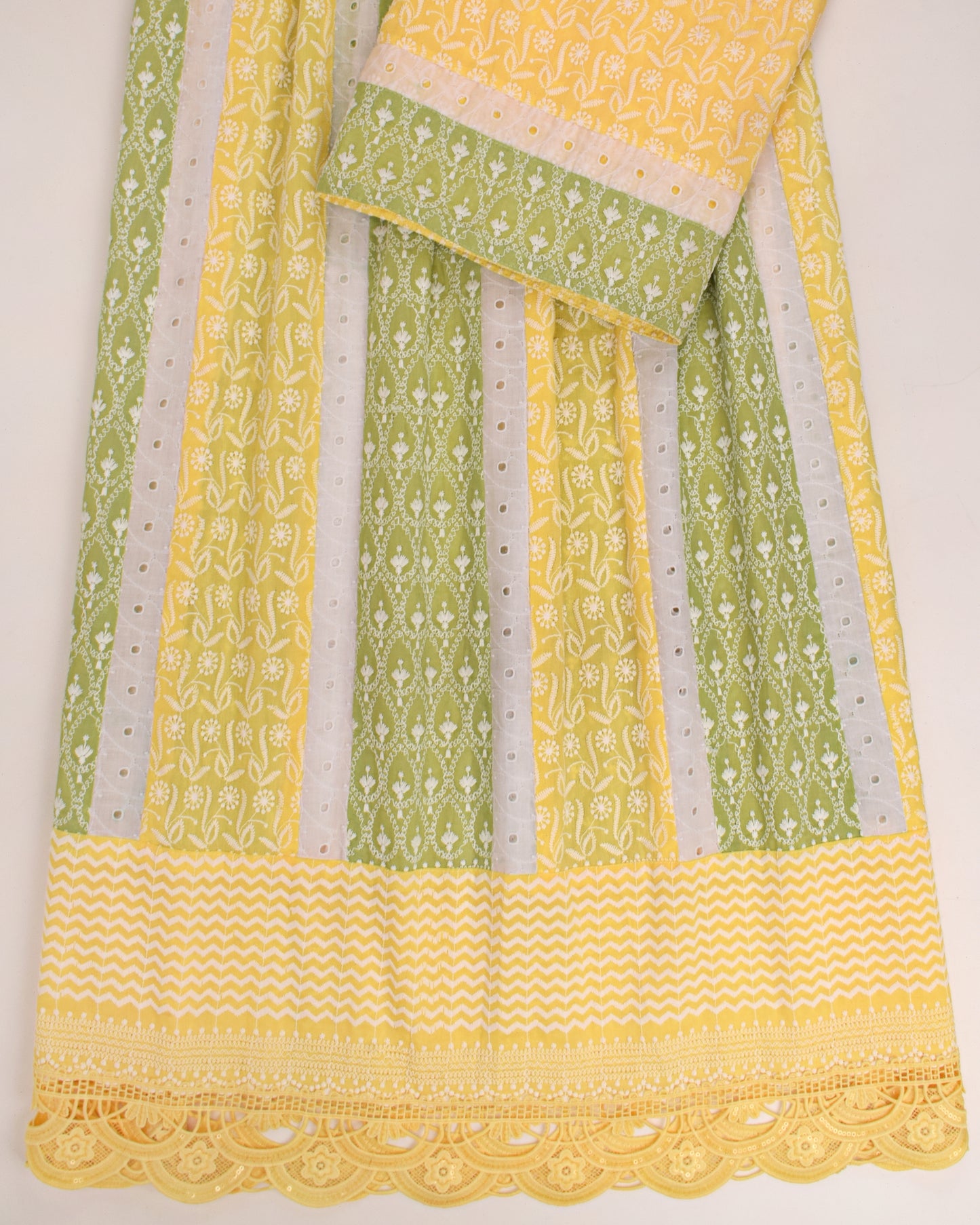 Lemon & Green Imported Rida With Fancy & Smart Pattern
