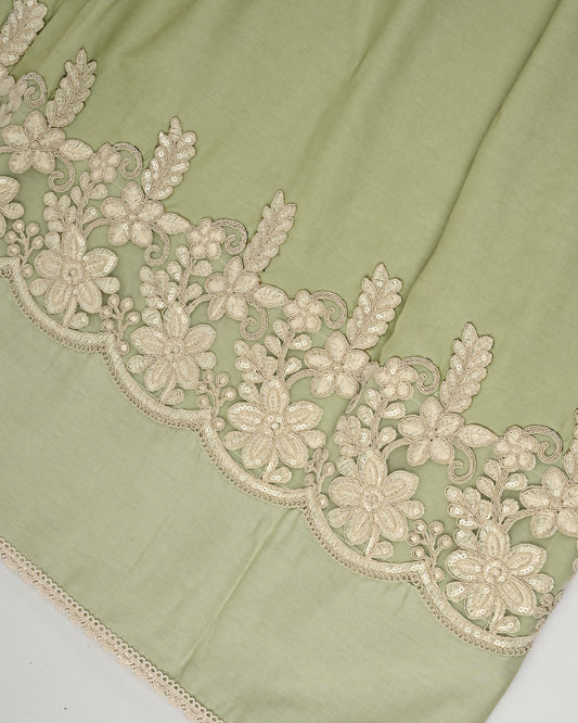 Sage Green Rida With Smart Floral Lace & Plain Panel
