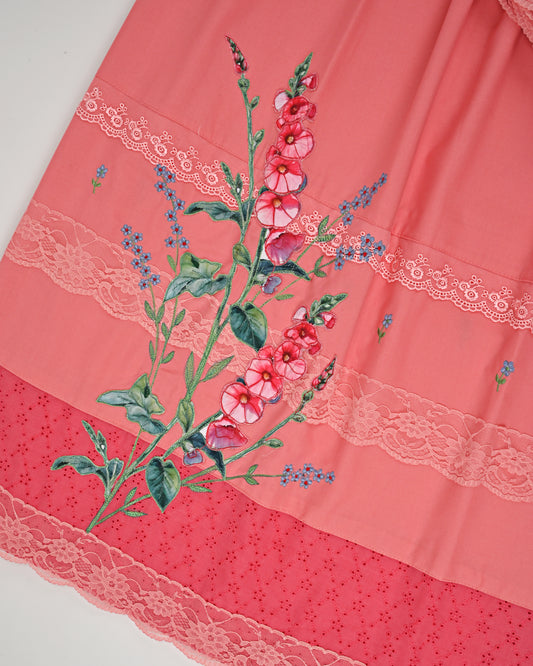 Coral Pink Rida With Smart Lace & Smart Floral Work