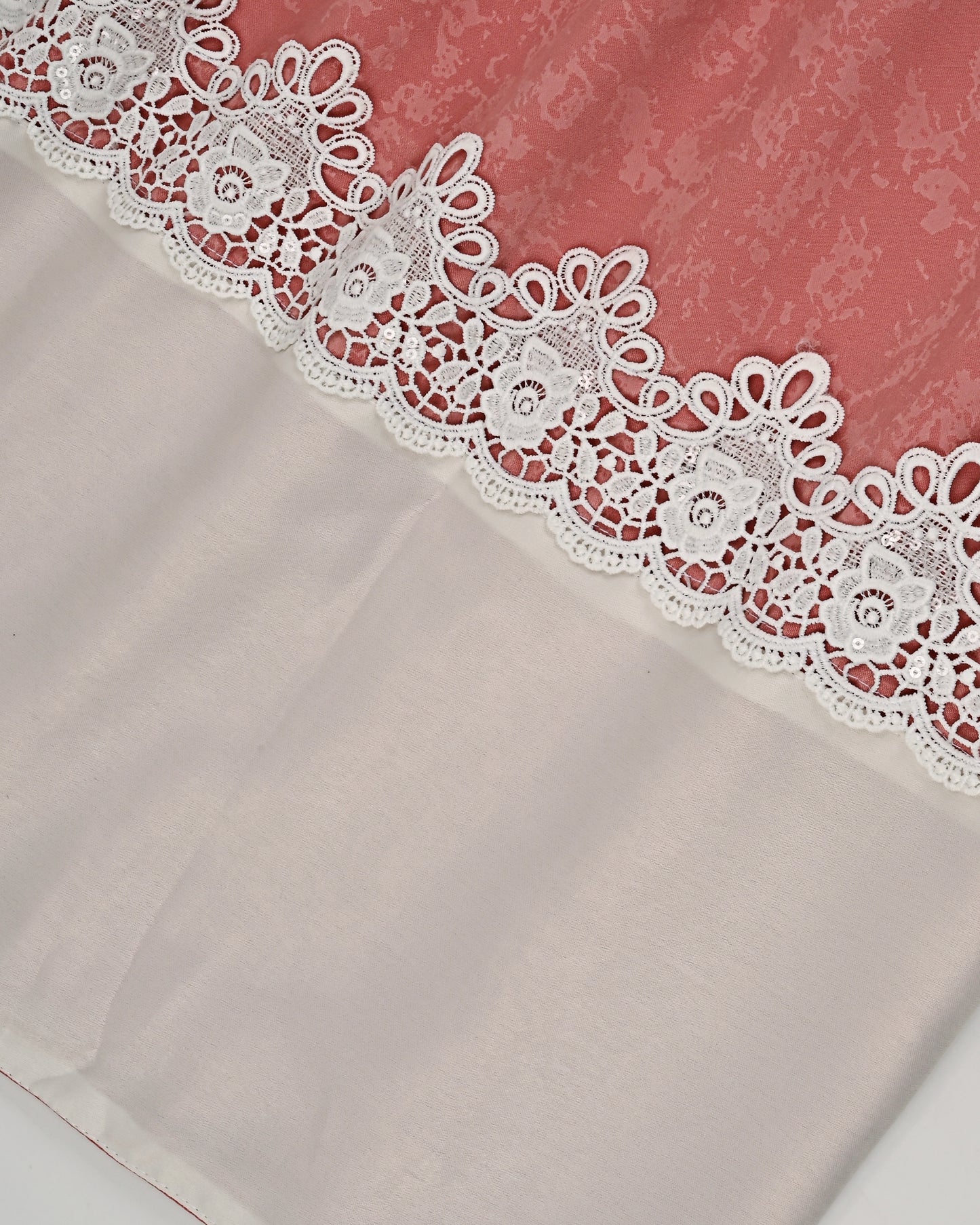 Tomato Red Abaya Rida With Smart Lace & White Abaya Panel
