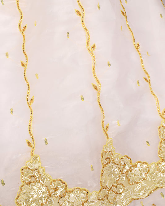 White Bridal Wear With Light Yellow Aari Sober Work & Aari Border White Dupatta