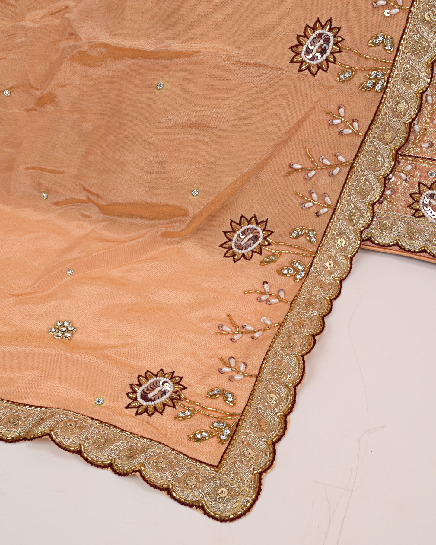 Orange Self Print Bridal Wear With Aari Border & Matching Dupatta