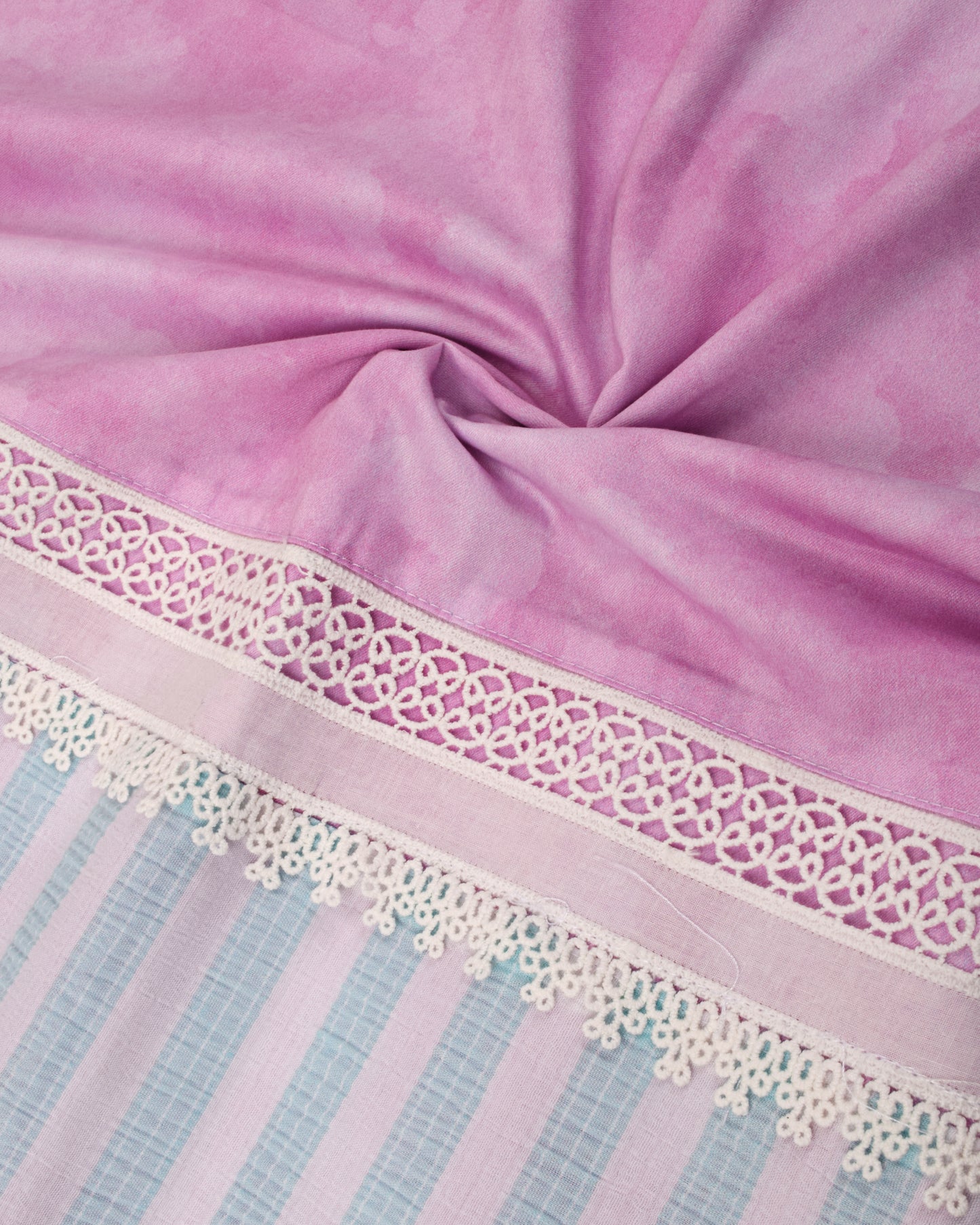 Lilac Marble Rida With Smart Panel Lace & Rose Applique Work