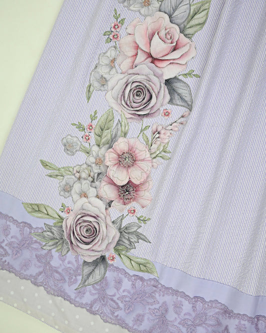 Lavender White Stripes Seersuker Rida With Smart Lace & Floral Applique Side Work
