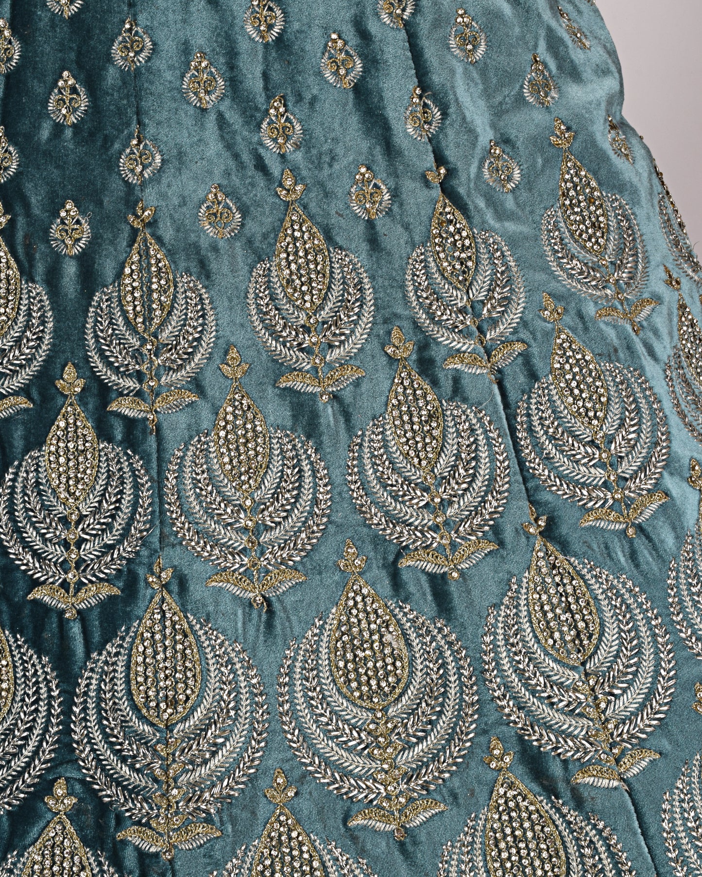 Sea Green Velvet Bridal Wear With Full Work & Matching Dupatta