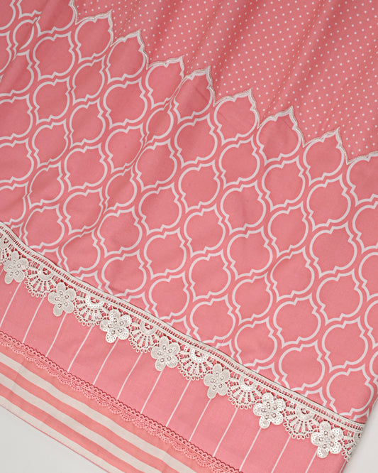 Salmon Pink White Dots Rida With Honey Comb Panel & Smart Lace