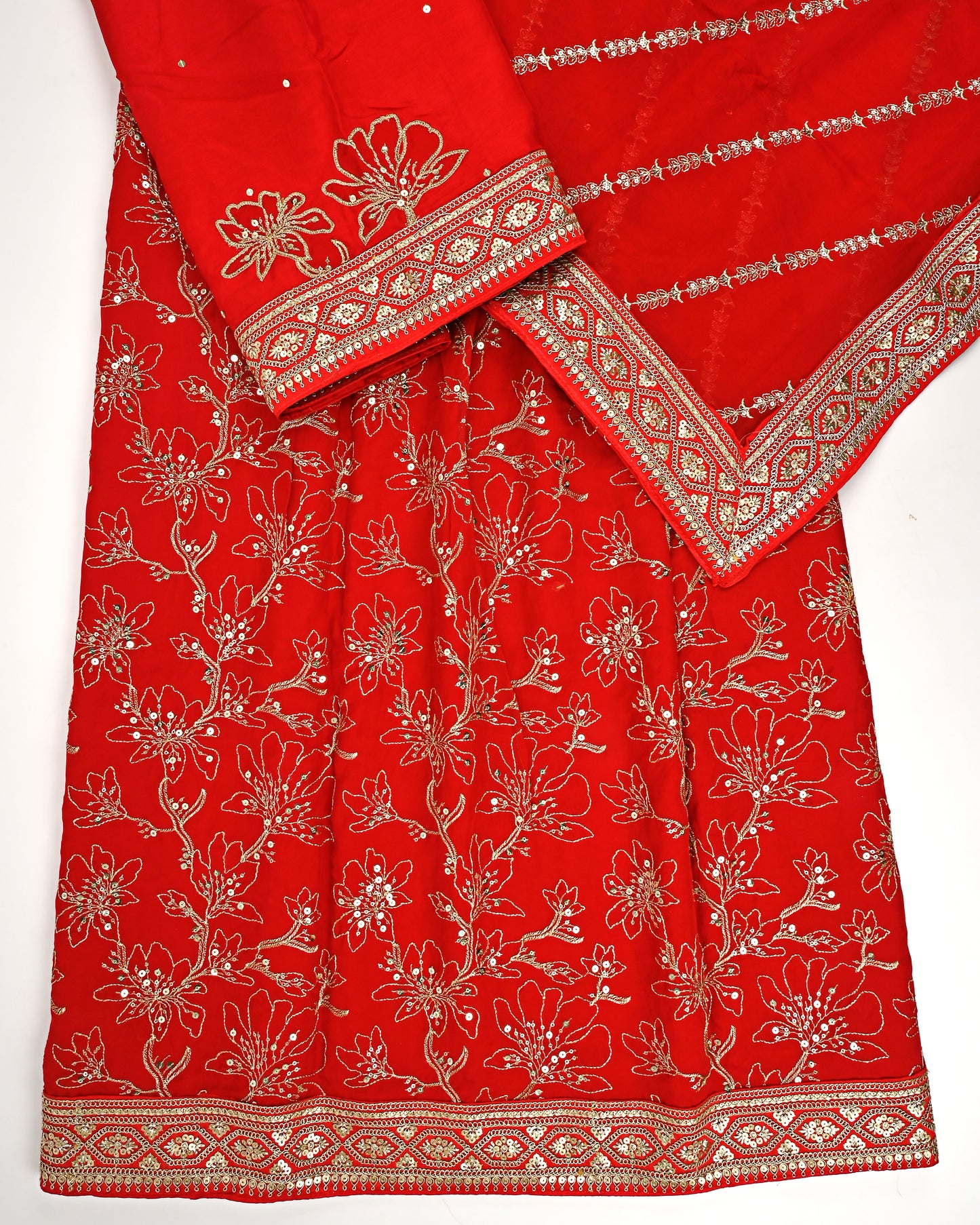 Blood Red RCJ With Full Embroidery Work & Golden Lacing