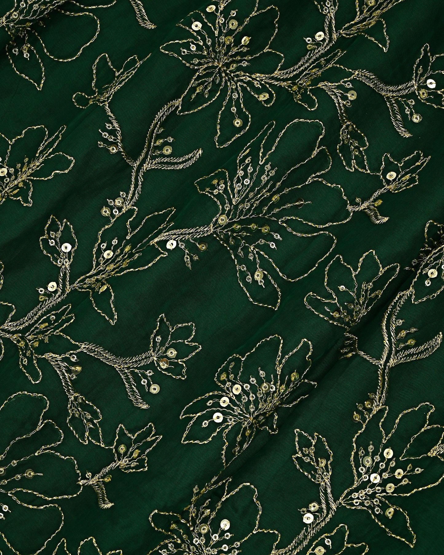 Dark Green RCJ With Full Embroidery Material & Golden Lace