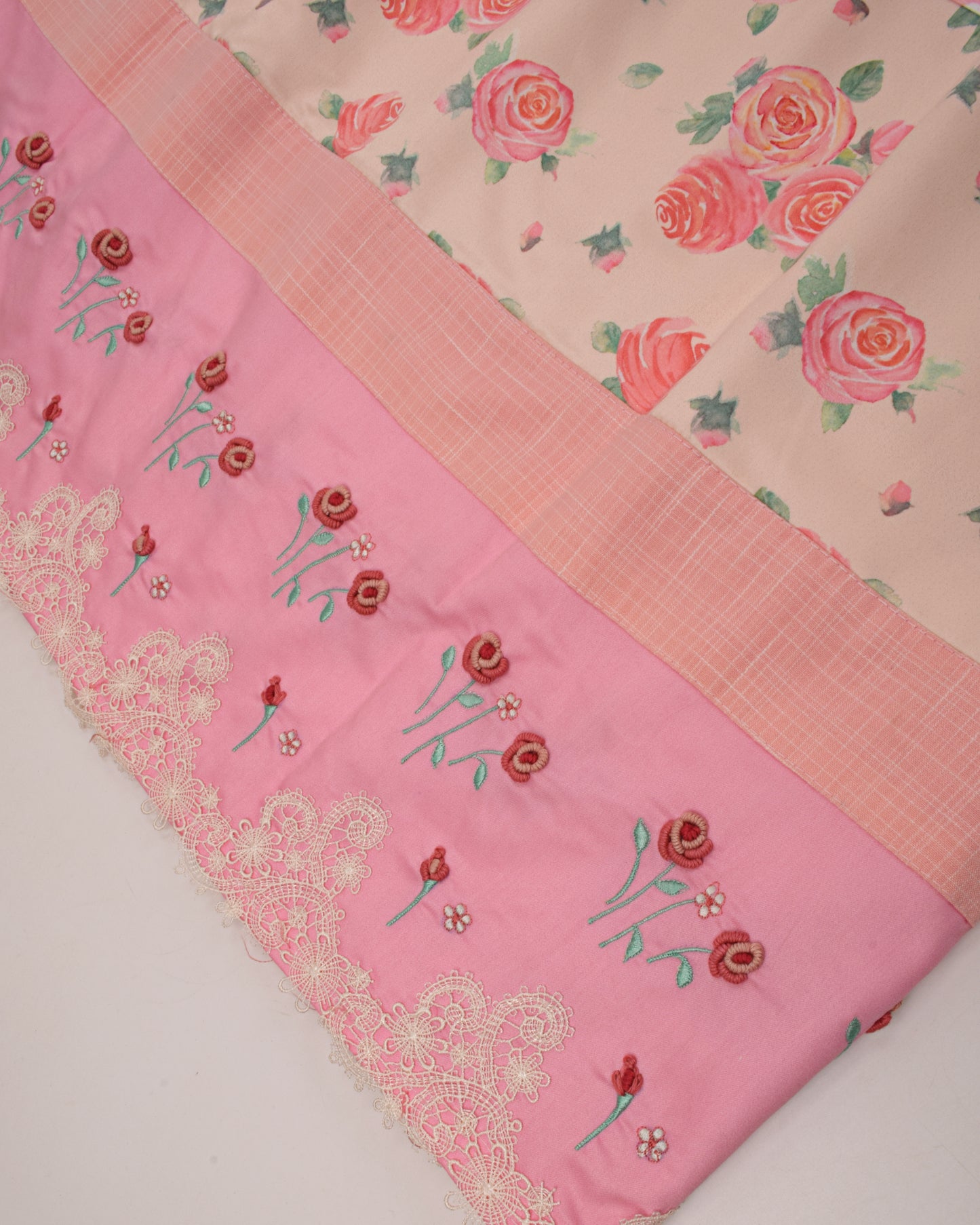 Peach Rida With Floral Panel & All Over Bullions Border Work