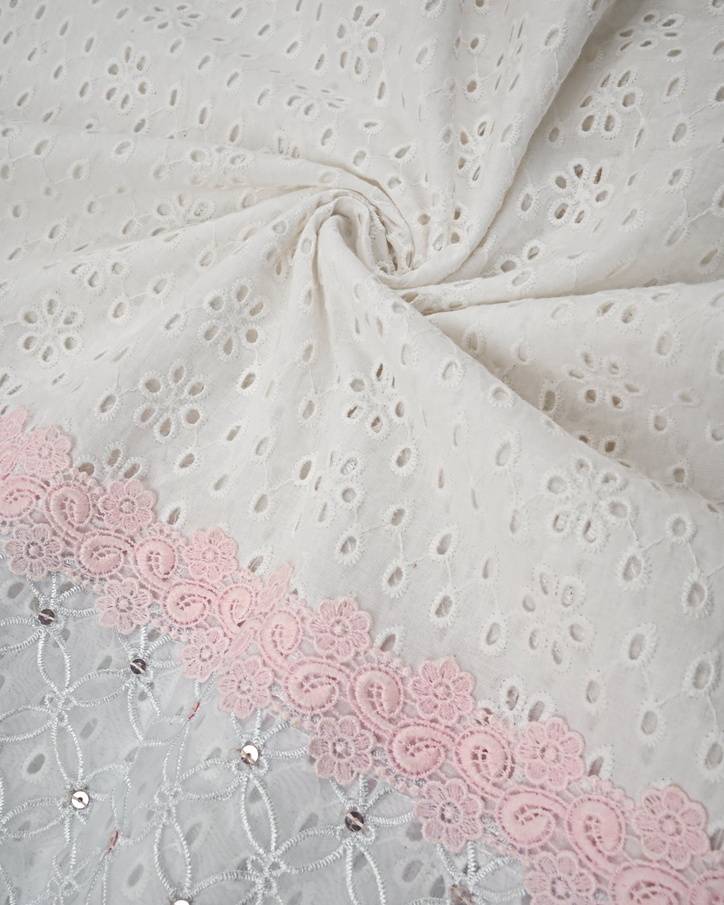 White Hakoba Rida With Smart Lace Floral Panel All Over Tiki & Floral Work