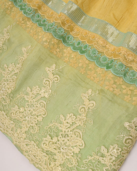 Yellow & Green Shaded Heavy Look Jodi With Net Peice & Lace Peice