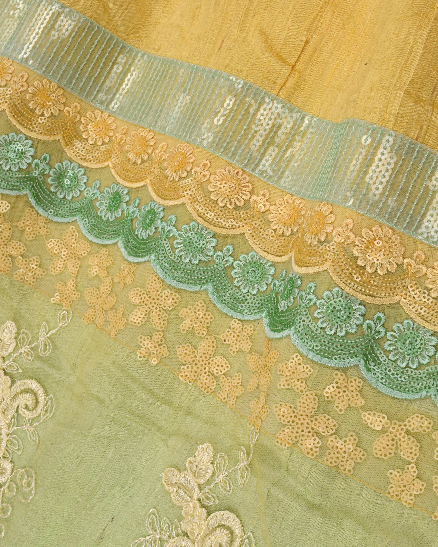 Yellow & Green Shaded Heavy Look Jodi With Net Peice & Lace Peice