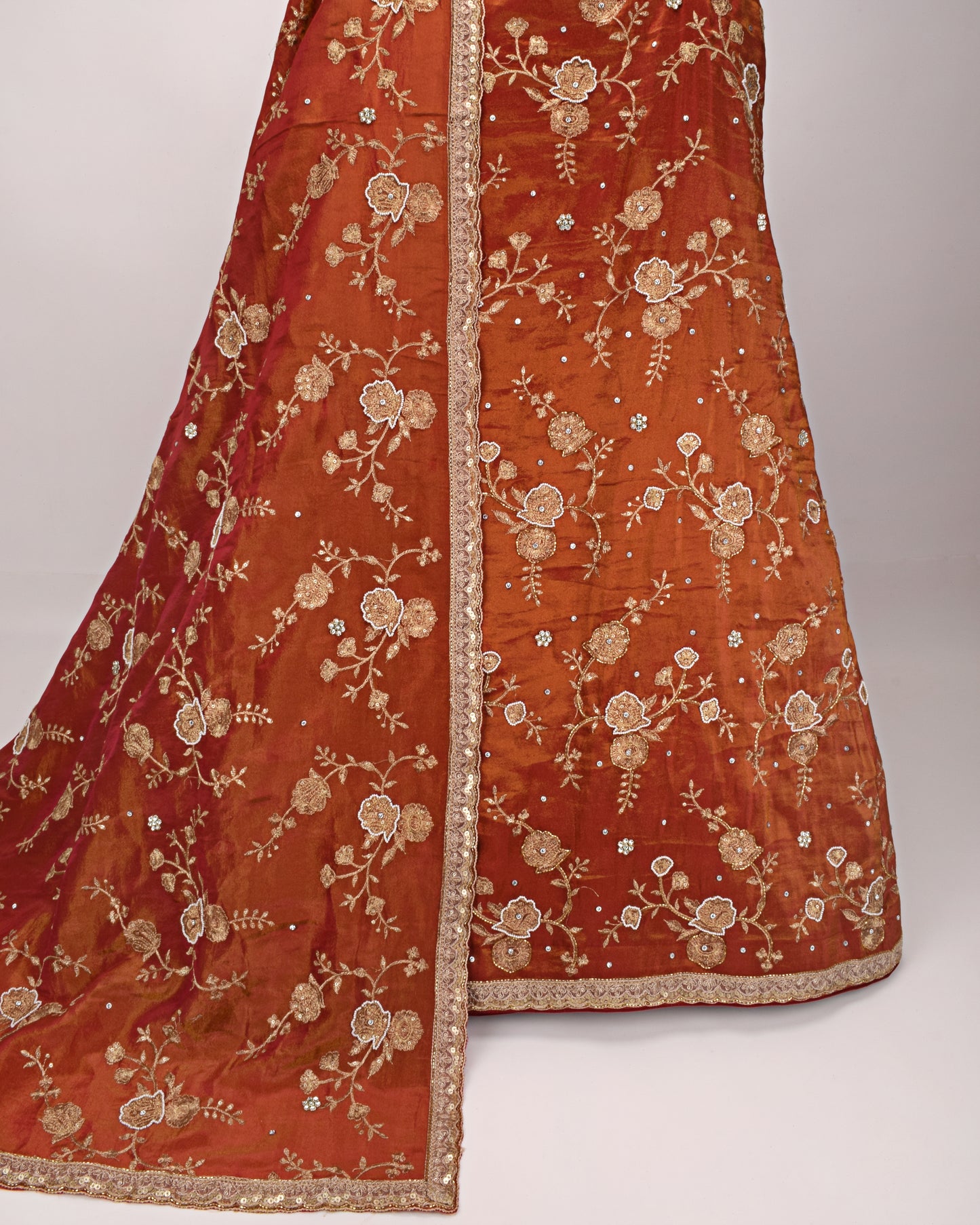 Rusty Orange Bridal Wear With Full Aari Work & Same Duppatta