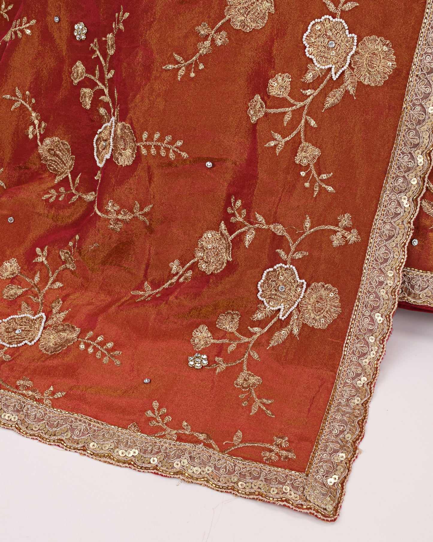 Rusty Orange Bridal Wear With Full Aari Work & Same Duppatta