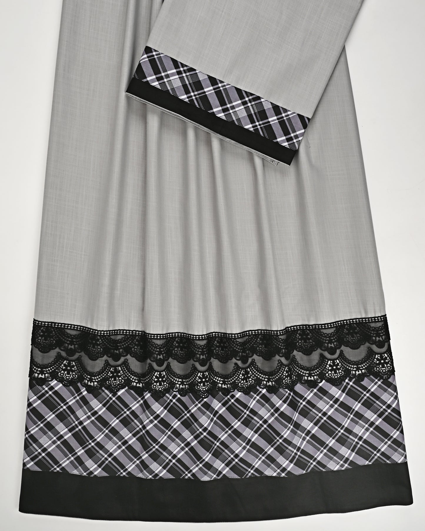Grey Rida With Smart Checks Panel & Black Lace