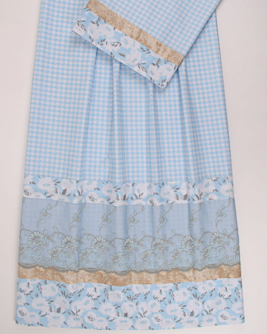 Light Blue Printed Rida With Smart Lace & Floral Panel