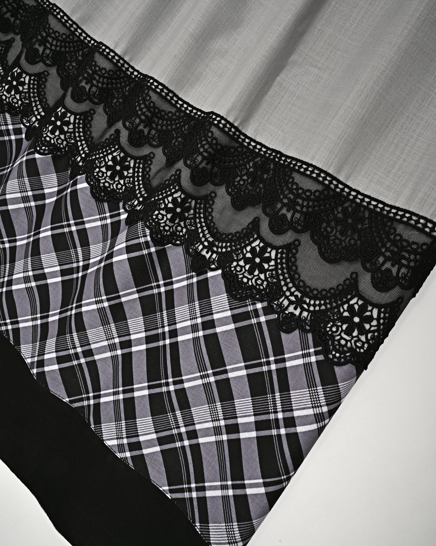 Grey Rida With Smart Checks Panel & Black Lace
