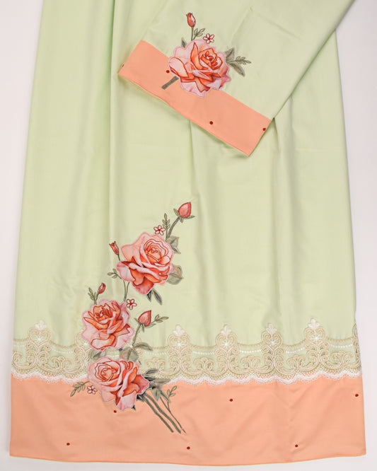 Pistachio Rida With Floral Work & Smart Lace