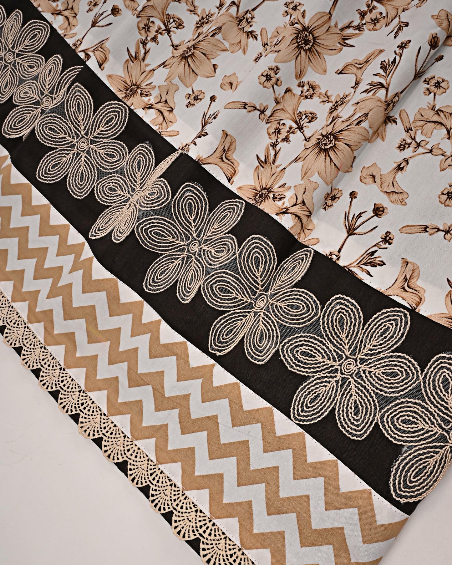 Dark Brown Rida With Smart Floral Printed Panel & Floral Lace