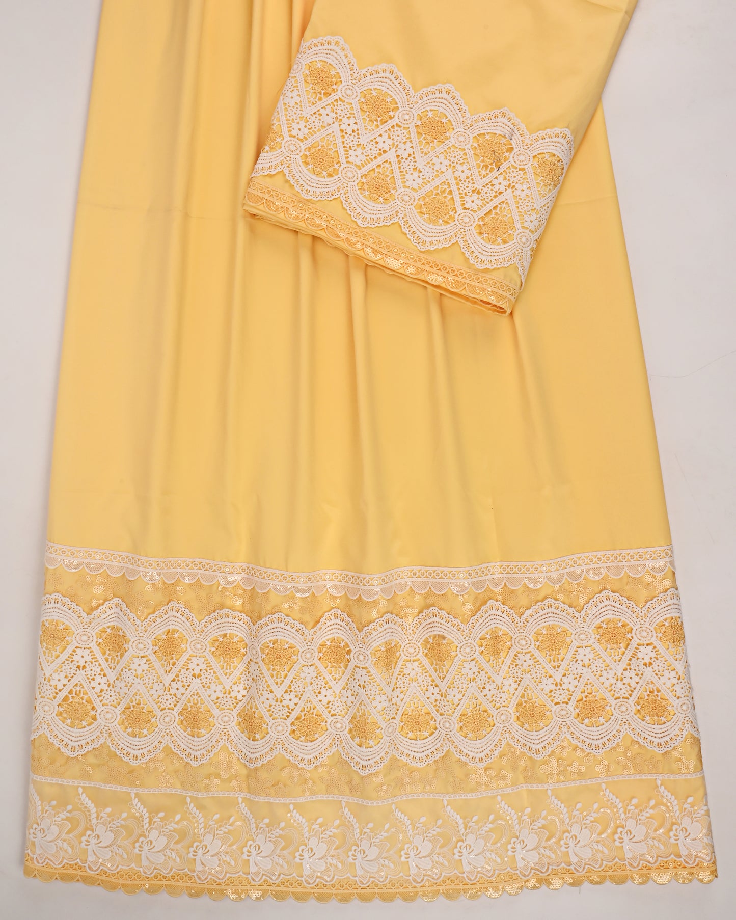 Mango Yellow Rida With Smart White Sequence Lace