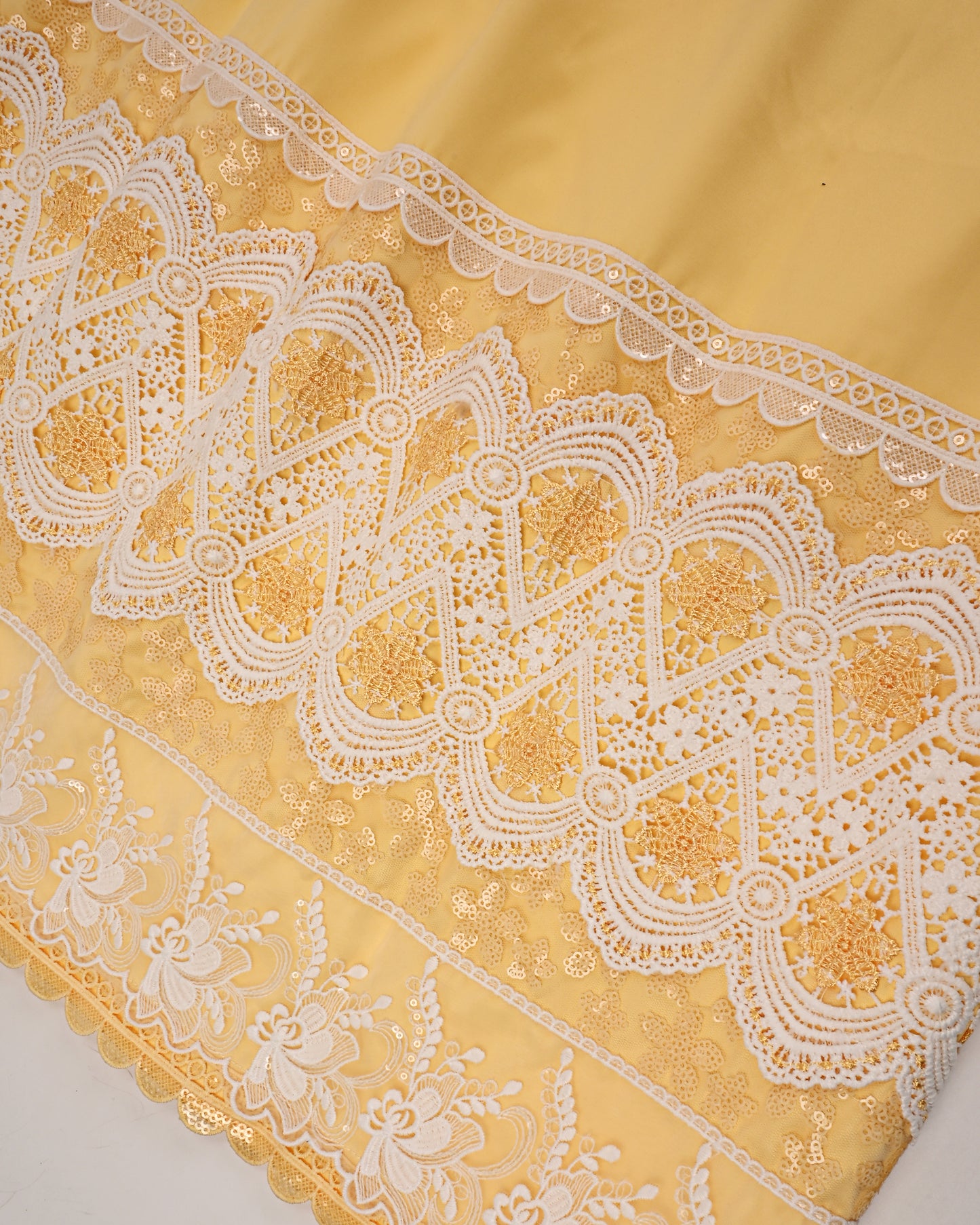 Mango Yellow Rida With Smart White Sequence Lace