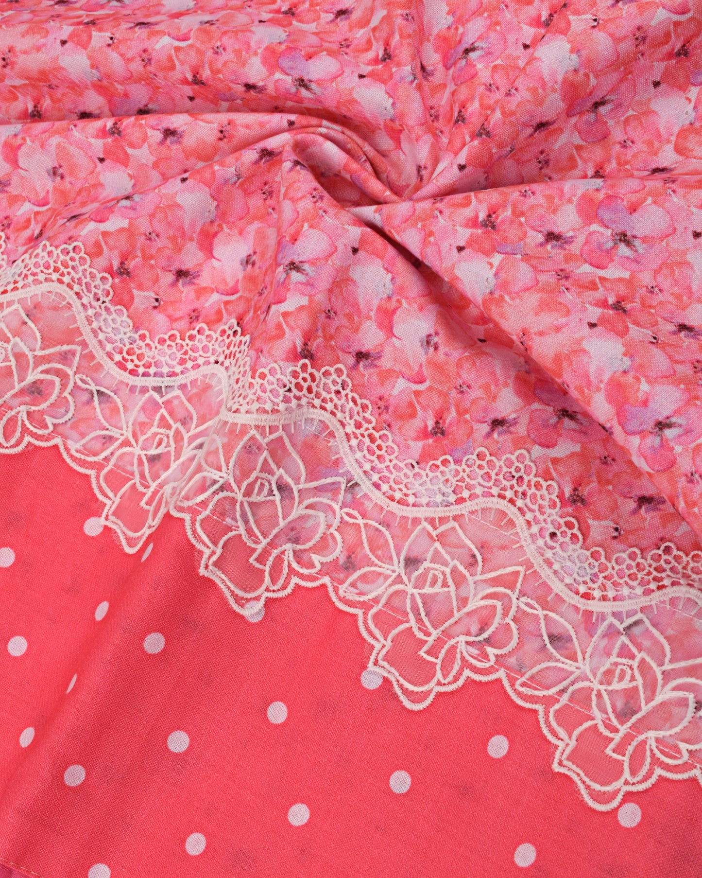 Pink Printed Rida With Smart Panel & Floral Work
