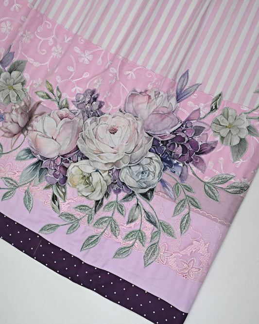 Carousel Pink White Stripes Rida With Smart Floral Applique Bunch & Smart Lace Panel-2750/-