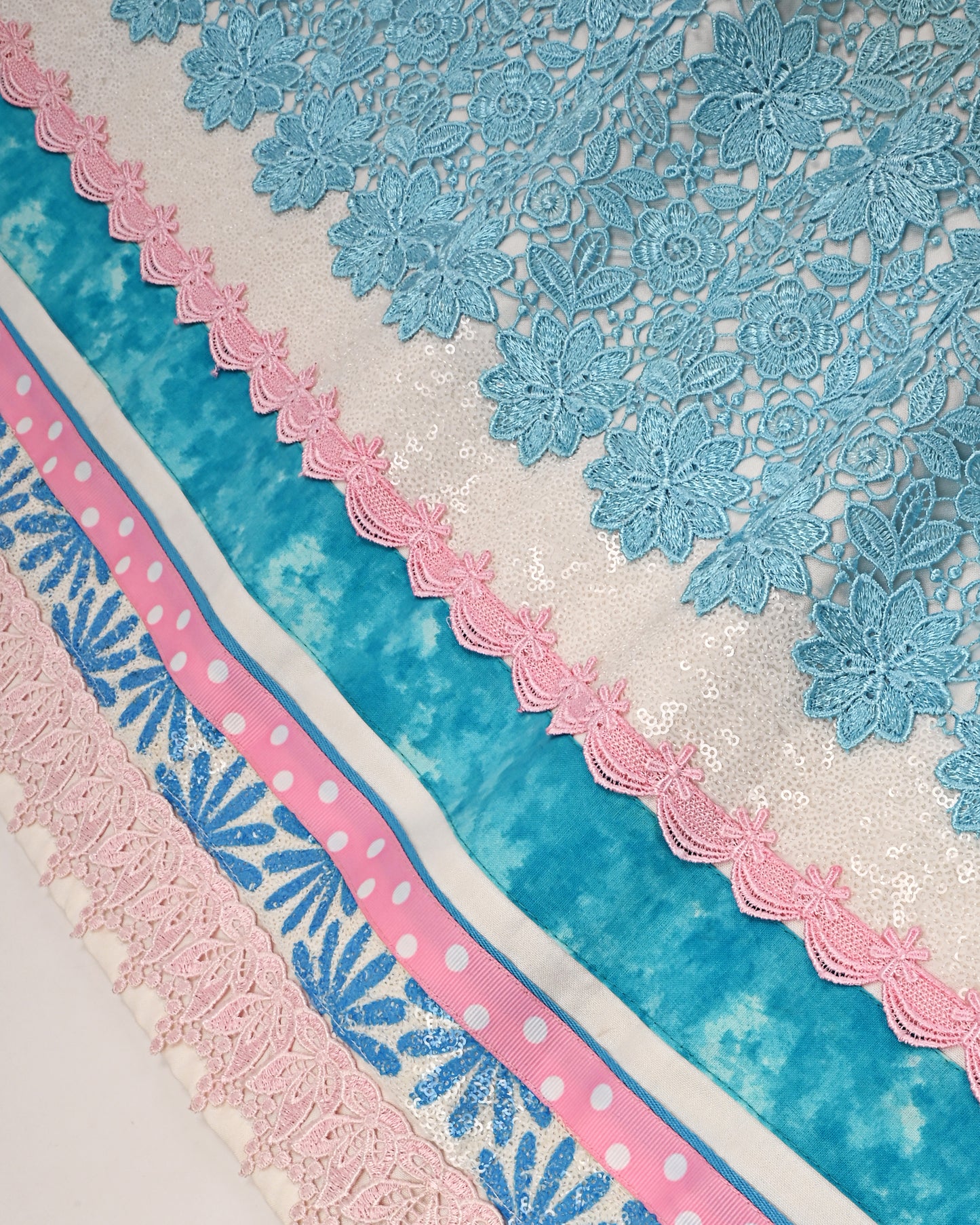 White Rida With Smart Blue Floral & Sequence Lace