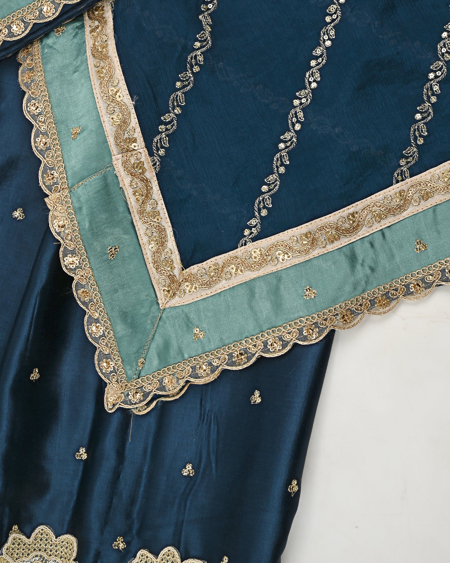Navy Blue RCJ With Golden Lace & Floral Embroidery Work