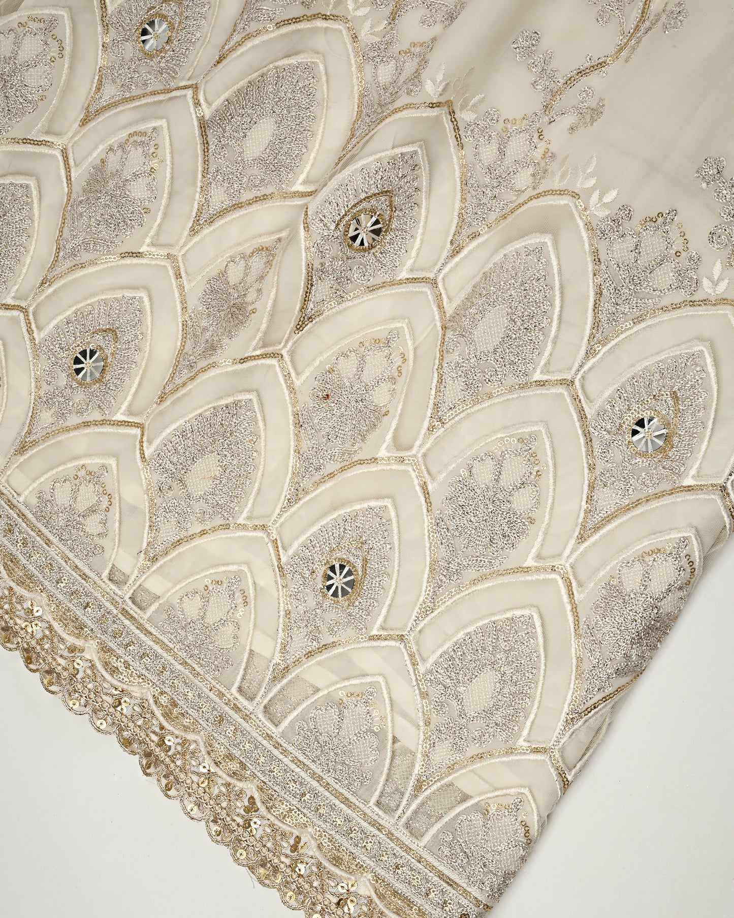 Ivory RCJ With Full Golden Embroidery Work & Golden Booties Dupatta