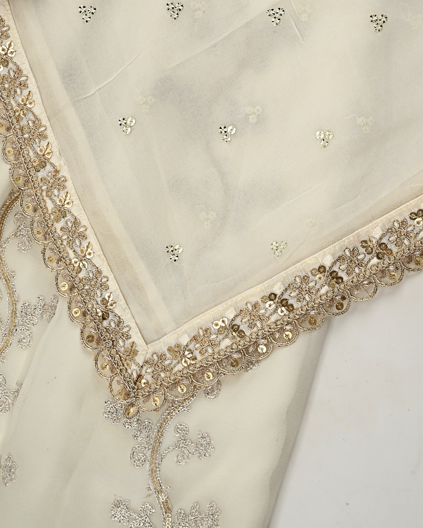 Ivory RCJ With Full Golden Embroidery Work & Golden Booties Dupatta