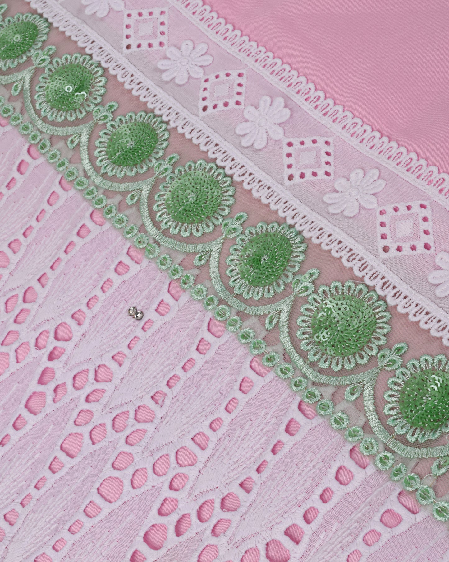 Baby Pink Rida With Smart Floral Panel & Lace