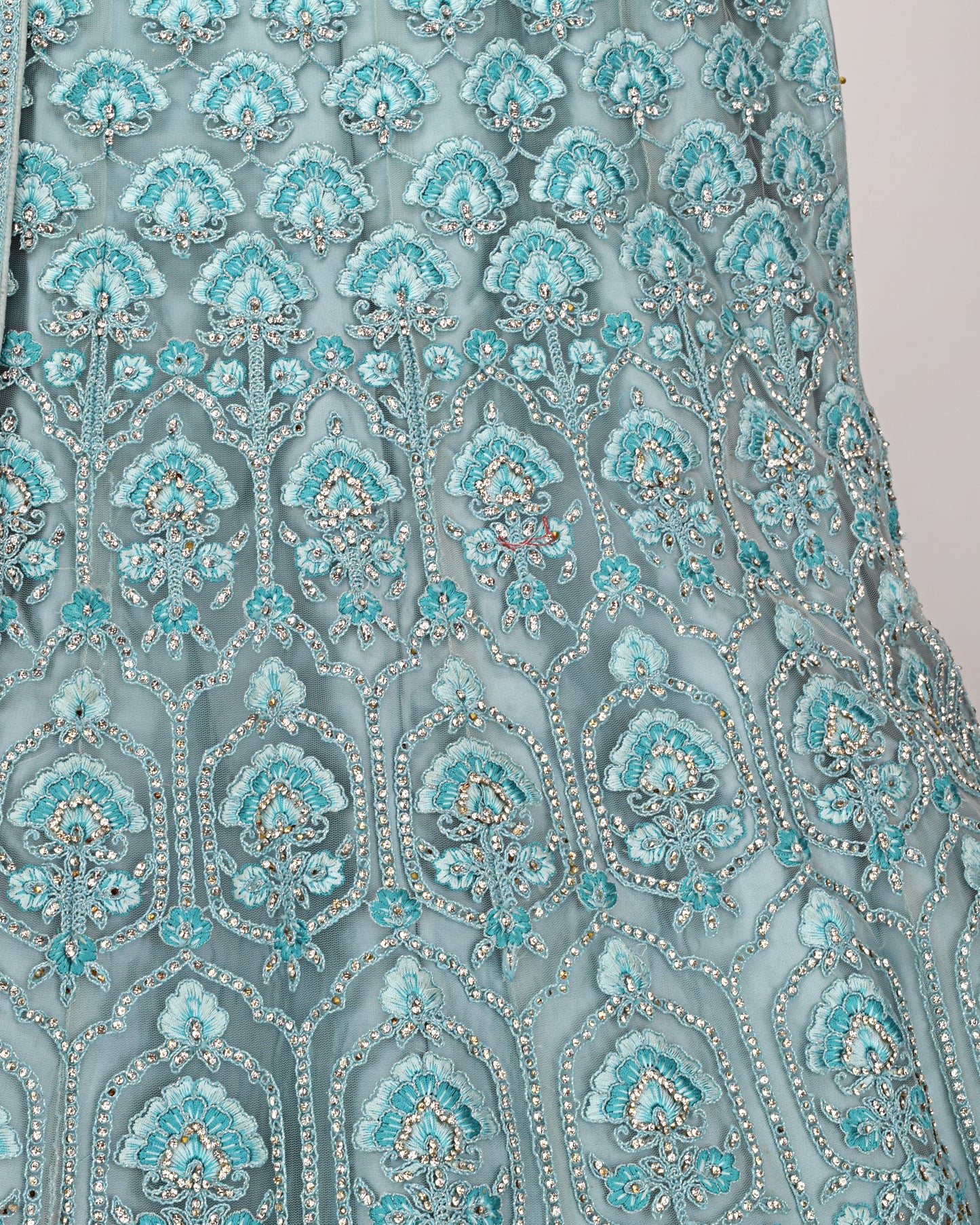 Light Blue Bridal Wear WIth Full Heavy Daimond Studded Net Peice & Same Border Dupatta
