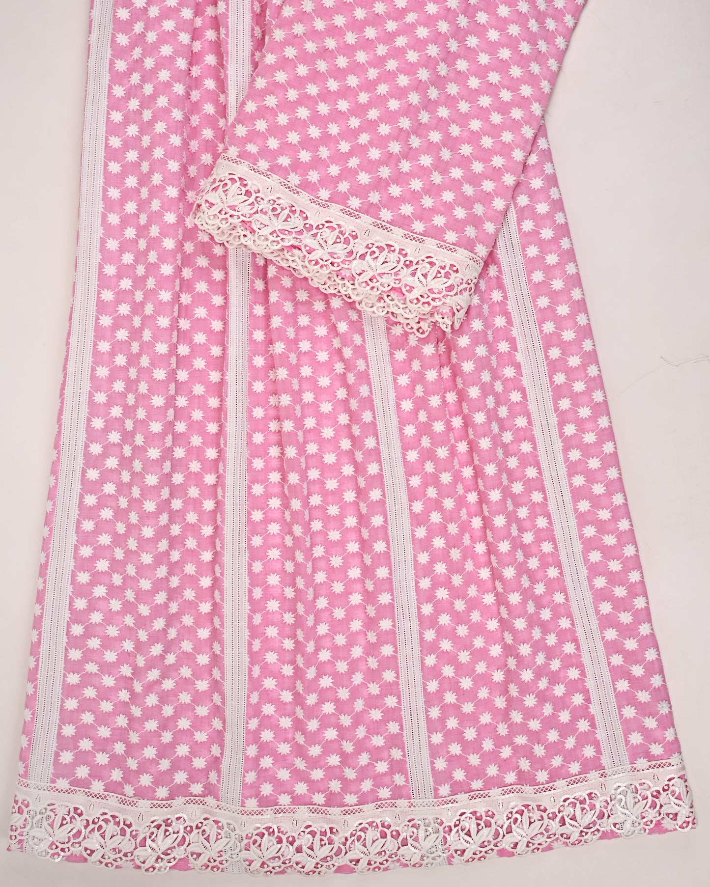 Onion Pink Rida With Smart Pattern & Embroidery Work
