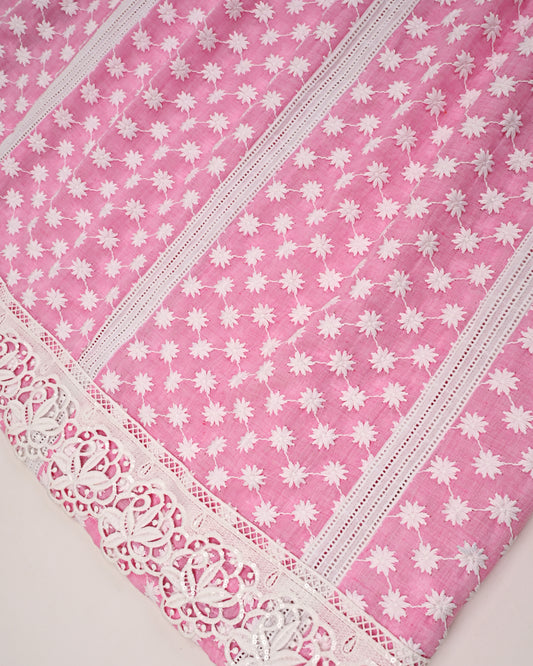 Onion Pink Rida With Smart Pattern & Embroidery Work