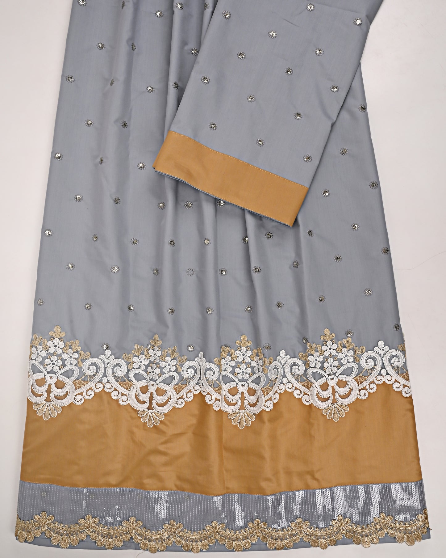 Dark Grey Rida With Heavy Look Lace Golden Panel & All Over Booties