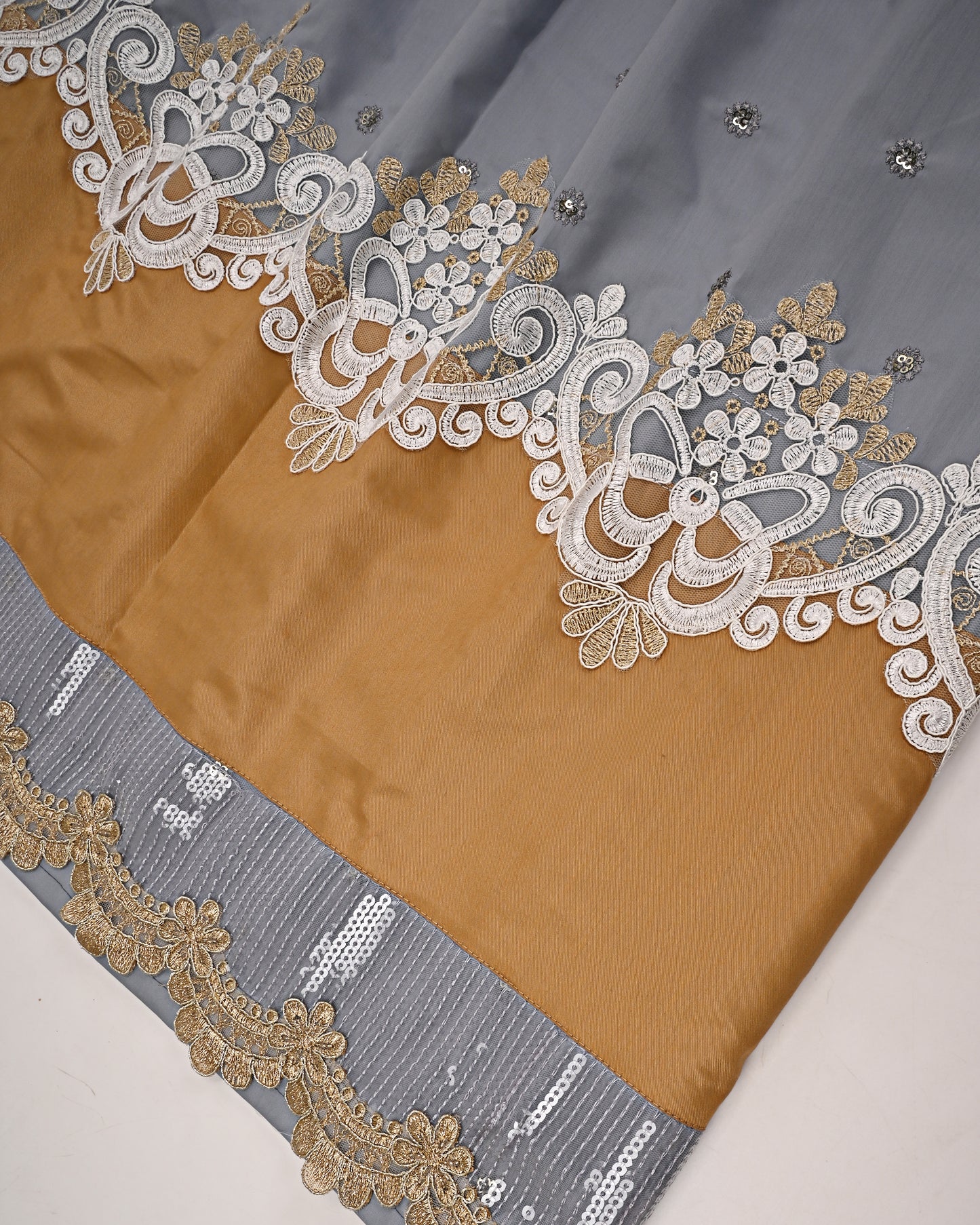 Dark Grey Rida With Heavy Look Lace Golden Panel & All Over Booties