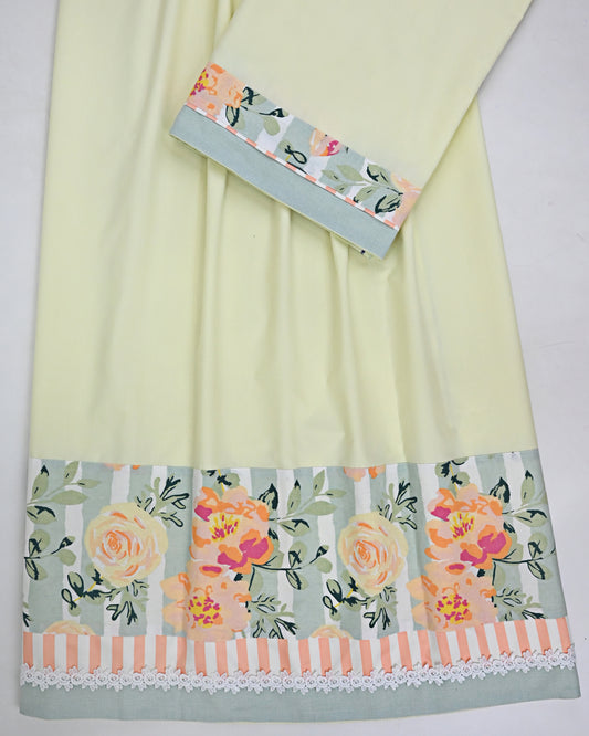 Lemon Yellow Rida With Floral Printed Stripes Panel & Smart Lace