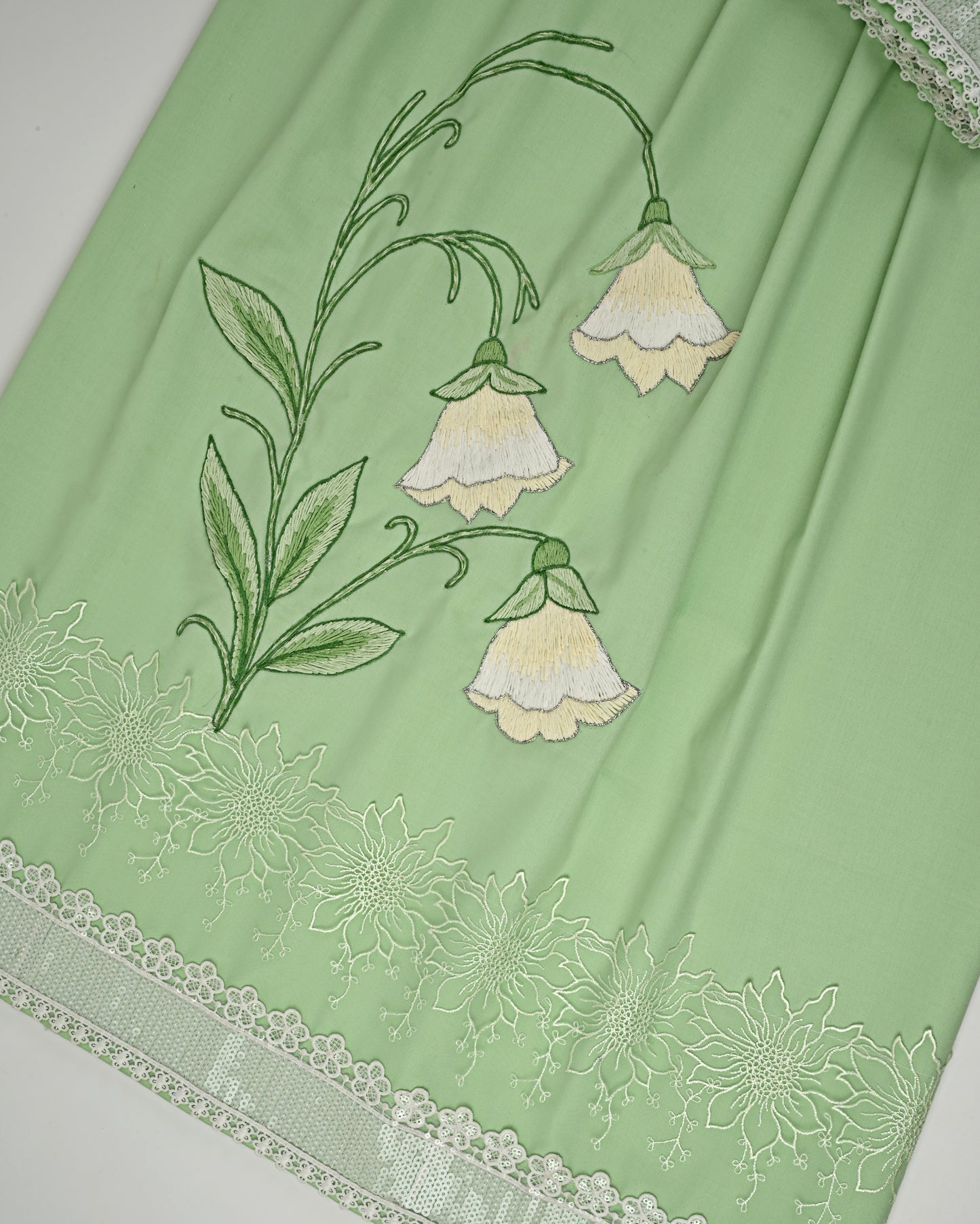 Pista Green Rida With Smart Lacing & Floral Embroidery Work