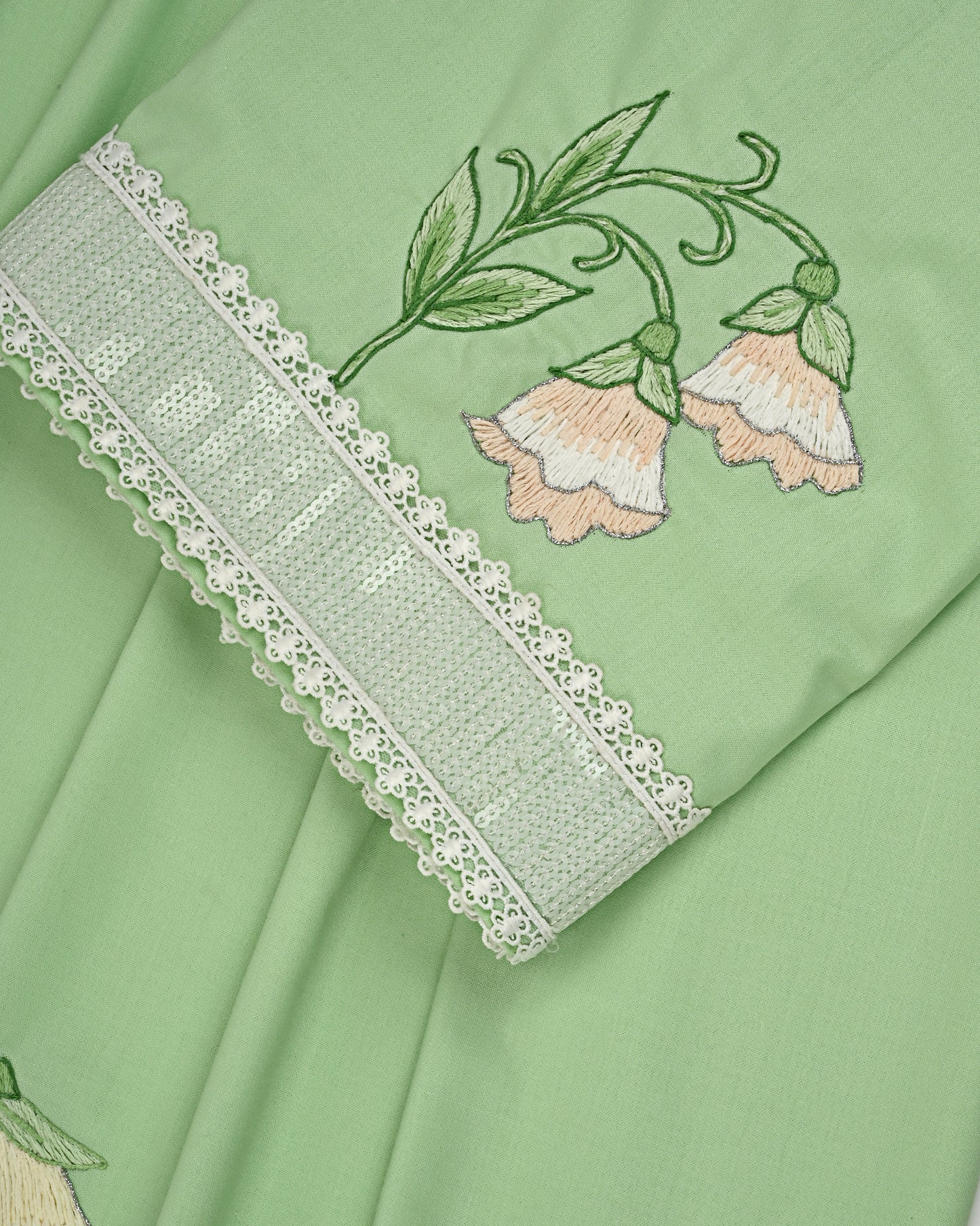 Pista Green Rida With Smart Lacing & Floral Embroidery Work