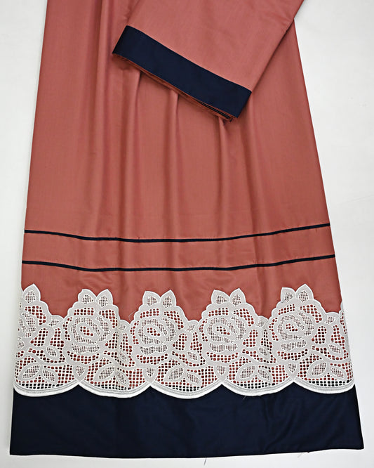 Rusty Orange Rida With Black Panel Pipin & Smart Floral White Lace