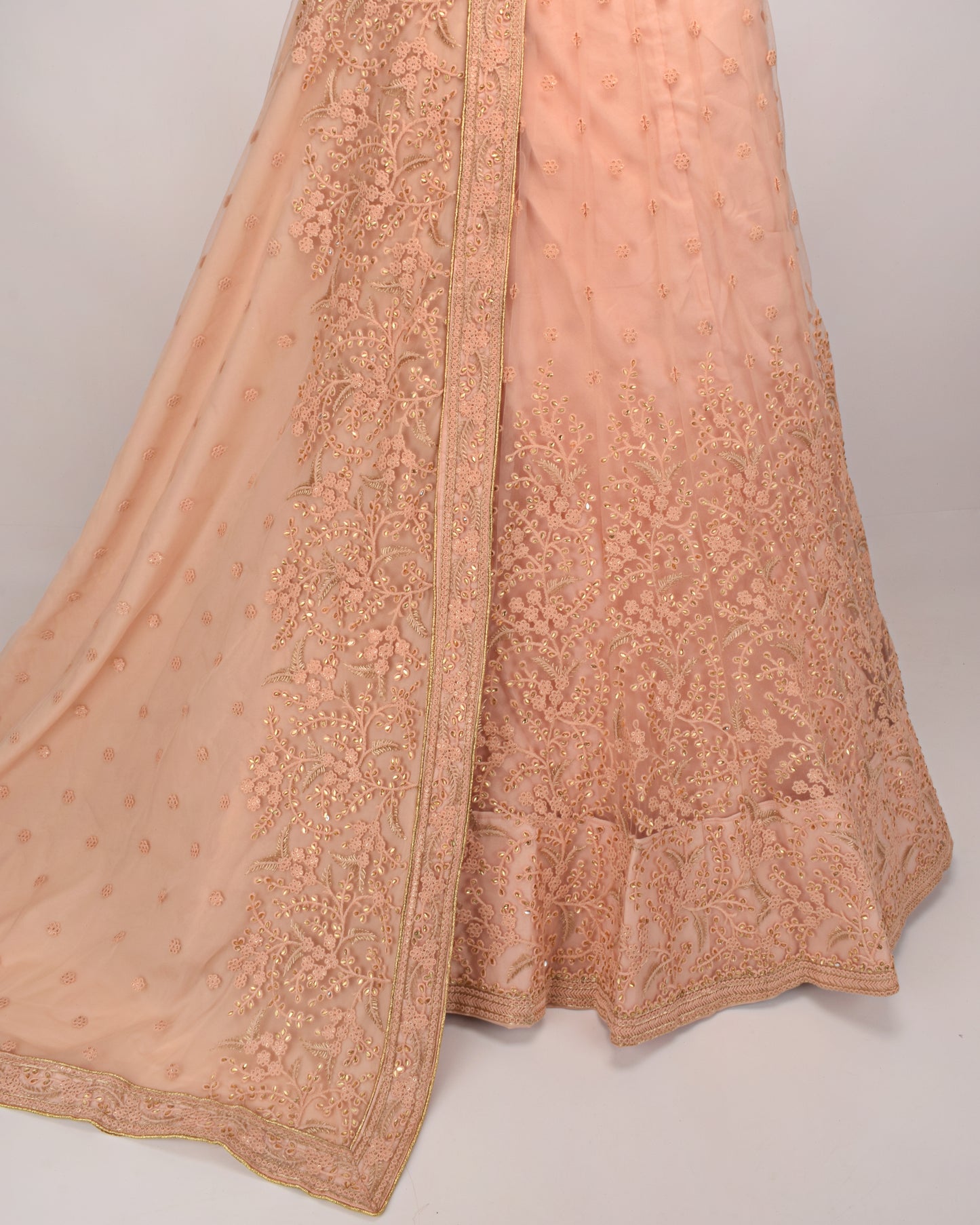 Peach Bridal Jodi With With Full Net Peice & Matching Dupatta