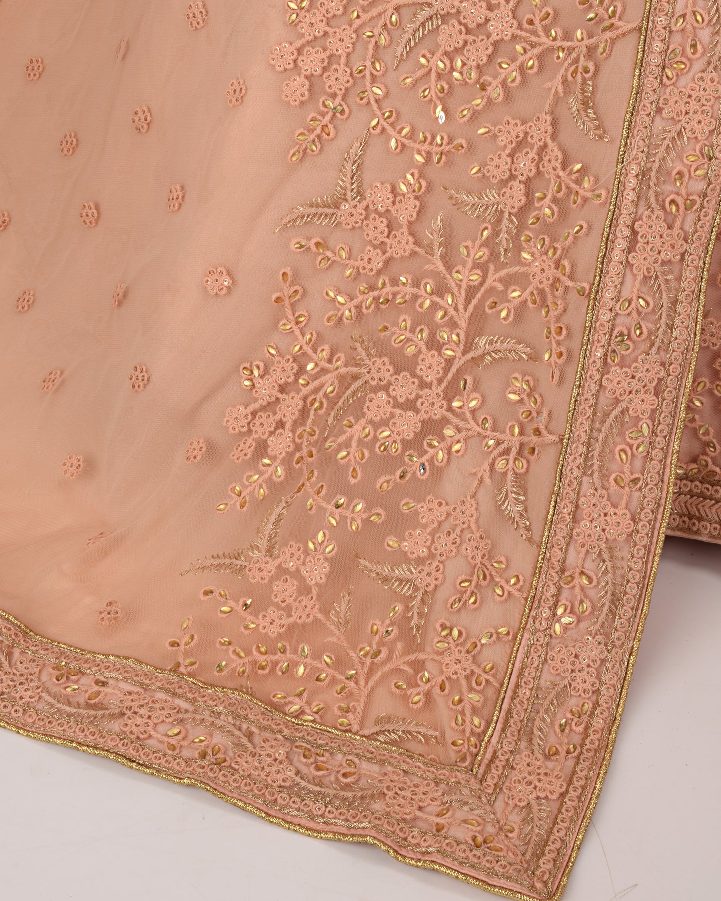 Peach Bridal Jodi With With Full Net Peice & Matching Dupatta