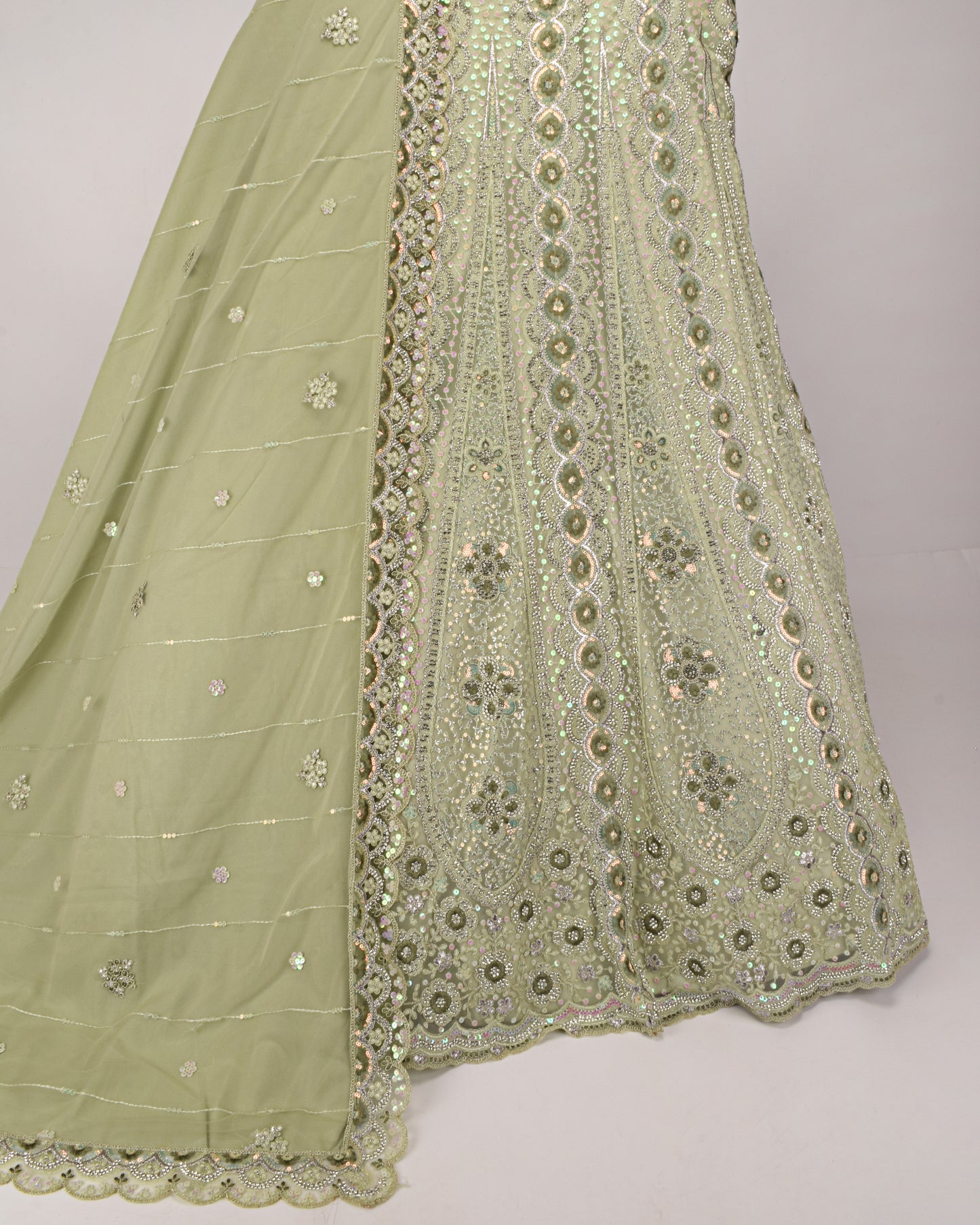 Pistachio Bridal Jodi With Full Diamond Work & Matching Dupatta