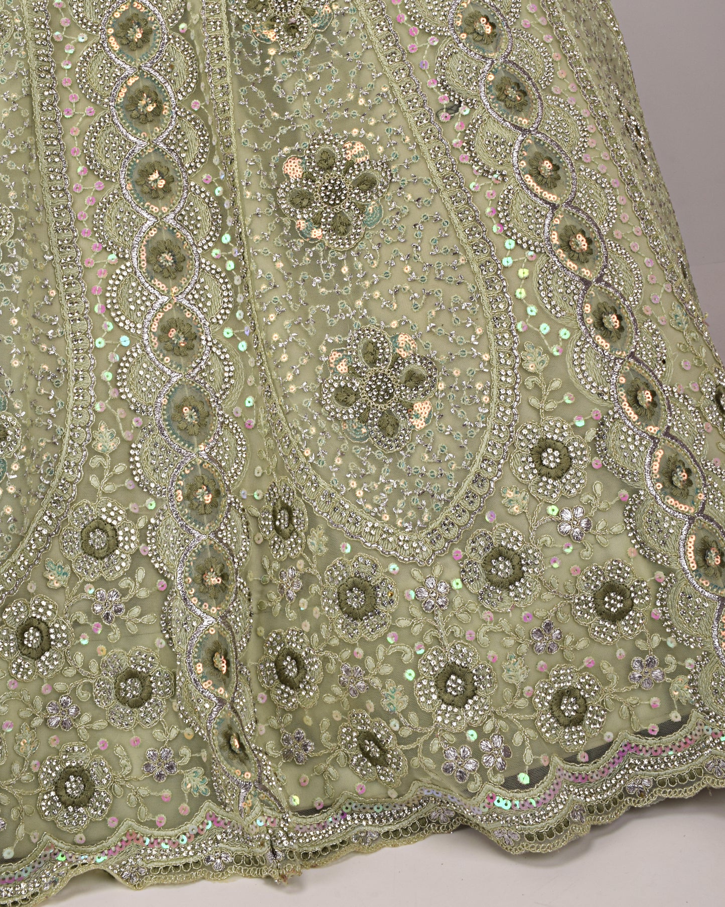 Pistachio Bridal Jodi With Full Diamond Work & Matching Dupatta